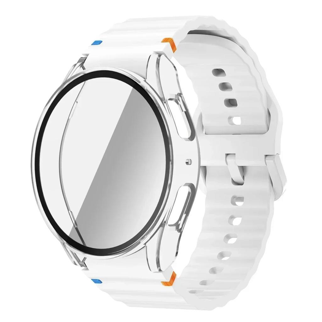 Boîtier+Bracelet pour Samsung Galaxy Watch 7 6 5 4 40mm 44mm Bracelet en Silicone Film Protecteur d'Écran en Verre Trempé Housse Bumper