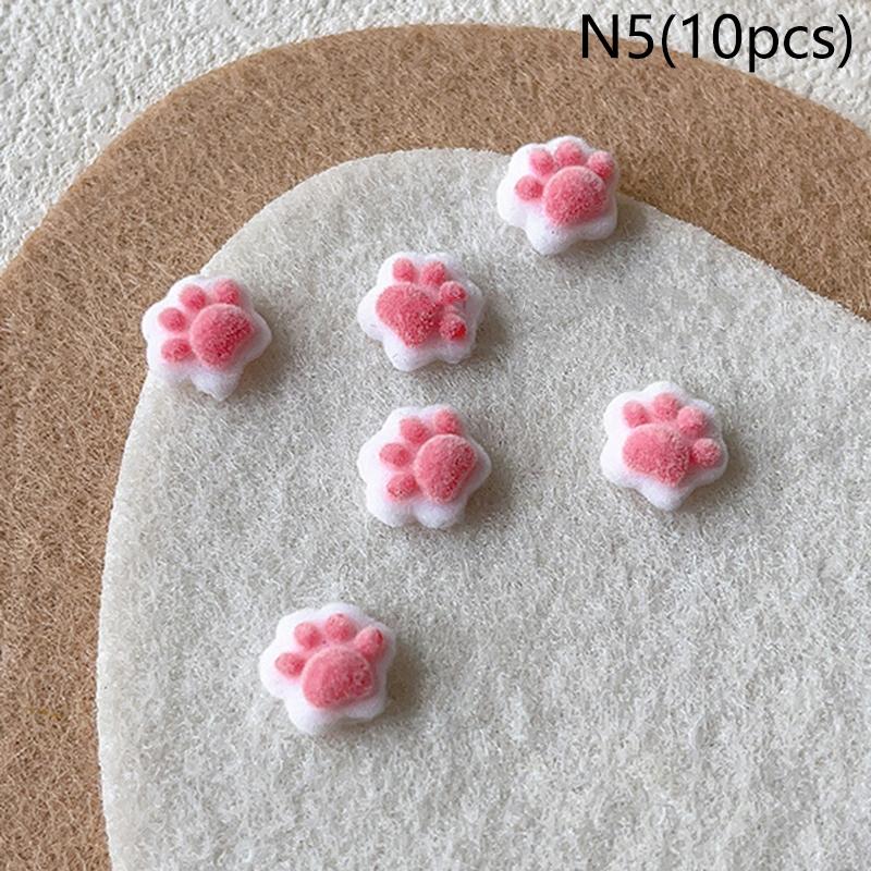10Pcs 3D Plush Mini Cat Paw Nail Art Charms Velvet Resin Nail Art Decoration Cartoon Diy Manicure Salon Party Winter Girls Gift