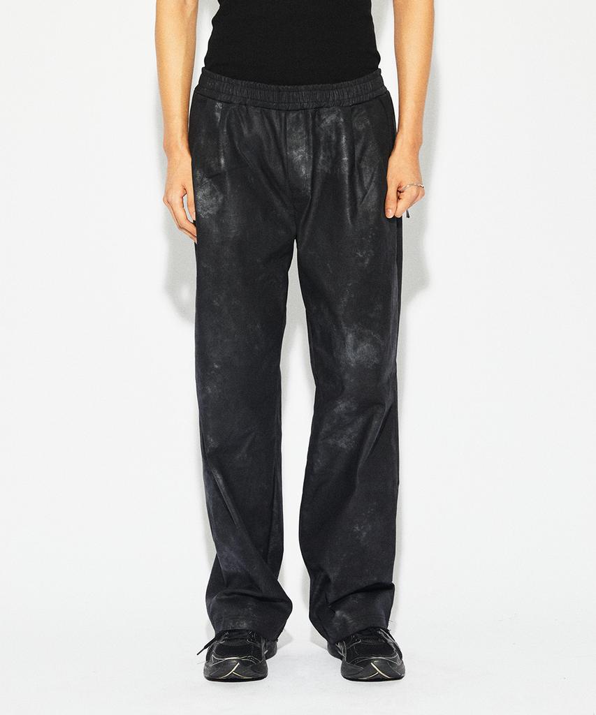 TONSIL Dirty Wash Elastic Waist Double Pleated Wide Pants Black