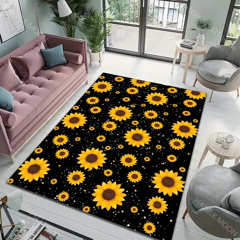1pz Tappeto Artistico con Stampa Girasole per Soggiorno Camera da Letto Divano Zerbino Creativo Decorazione per la Casa Tappetino Antiscivolo Tappeto Area Tappeto Regalo di Lusso