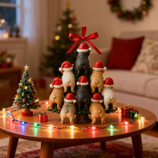 Funny Dog Butt Christmas Ornament Acrylic Bulldog Dog Butt Stacking Christmas Tree Hanging Decoration