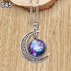 Women Fashion Galactic Glass Alloy Chain Crescent Moon Pendant Necklace