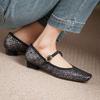 Krazing Pot Cow Skin Summer Spring Autumn Low Heels Women Square Toe Mary Janes Metal Buckle Shallow Pumps