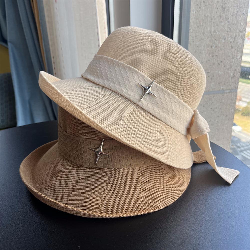 Fisherman's Hat Women's Bow Curled Sun Hat Travel Breathable Women's Versatile Basin Hat