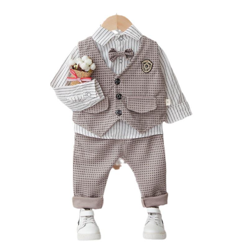 2024 Spring & Autumn Baby Boy Houndstooth Suit: Vest, Long Sleeve Shirt, and Pants