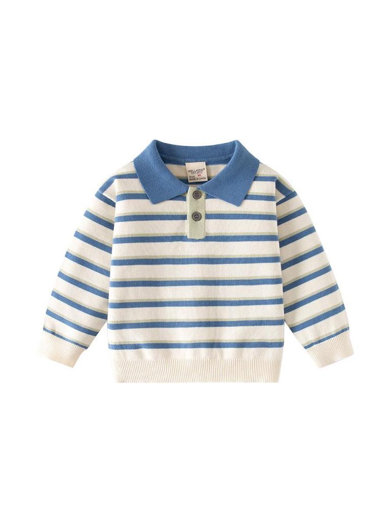 Boys' Striped Lapel Sweater for Spring & Autumn