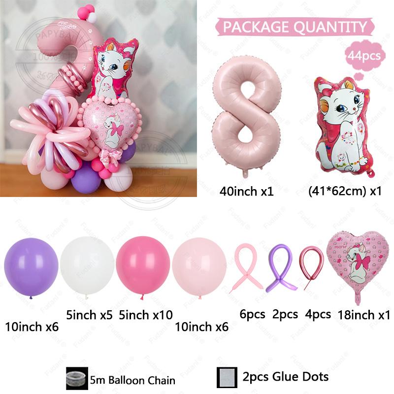 44pcs Marie Cat Balloons Baby Pink Girl Birthday Party Balloons Decoration Cartoon Marie Cat Animal Pet Baloon Baby Shower Decor