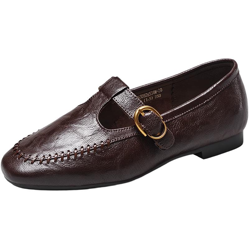 YEARKANG Women s Sheep Leather T-Strap Mary Jane Loafers 41 коричневый