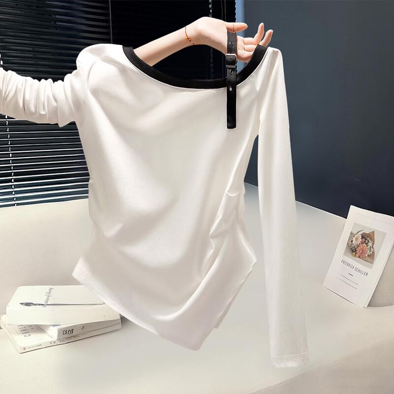 Sibaishi Women s Color-Block Ruched Long-Sleeve Slim Top M