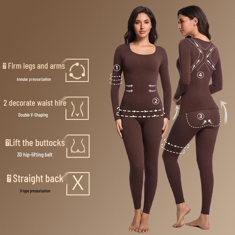 Women's Seamless Anti-Static Warm Underwear Set - Round Neck, Slimming Fall Attire