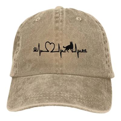 Heartbeat Belgian Malinois Dog Unisex Washed Cotton Cap Vintage Baseball Cap Casual Outdoor Sports Hat