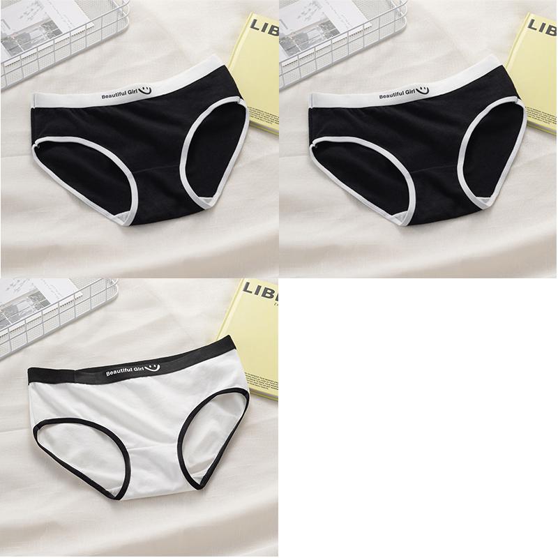 Japanese Style Classic Black White Gray Seamless Mid-waist Briefs for Women and Students Soft Breathable Comfort Cotton Crotch Underwear