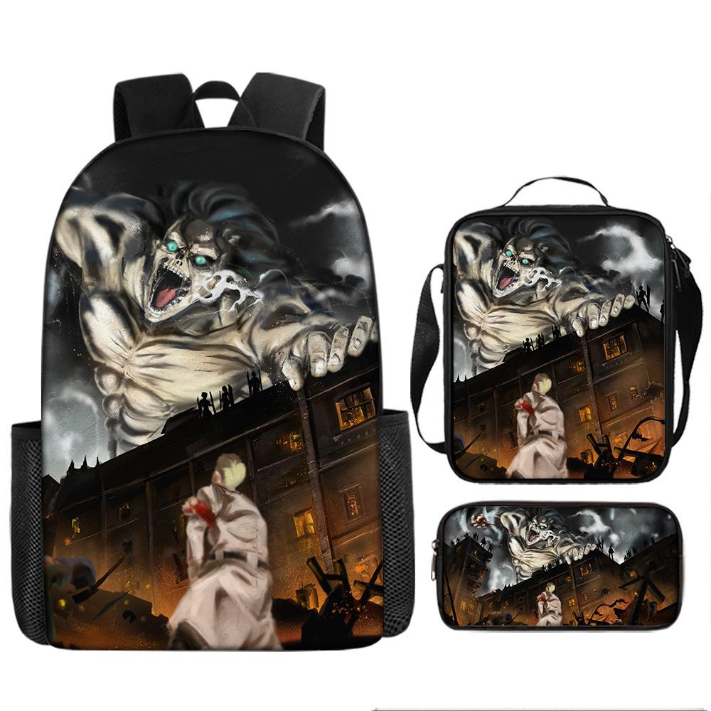 Attack Giant School Bag Anime Men's and Women's Backpacks Student Large Capacity Outdoor Leisure Travel Bag Three-piece Set