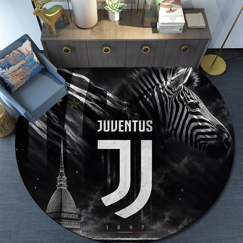 Juventus Football Club Round Area Rug,Carpet Rug for Living Room Bedroom Sofa Playroom Decor,Non-slip Floor Mat
