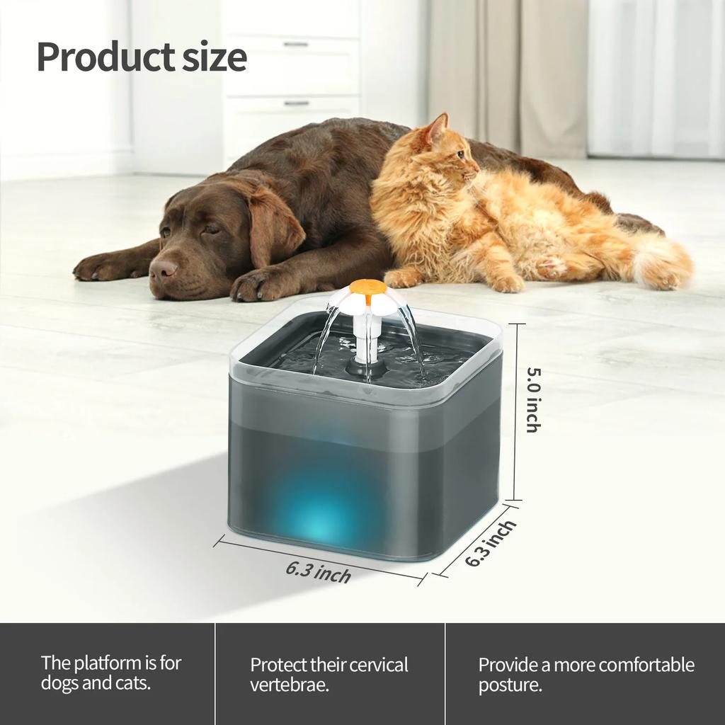 Automatic Cat Drinking Fountain with LED Lighting USB Pet Water Dispenser with Recirculate Filtring for Fresh Clean Water
