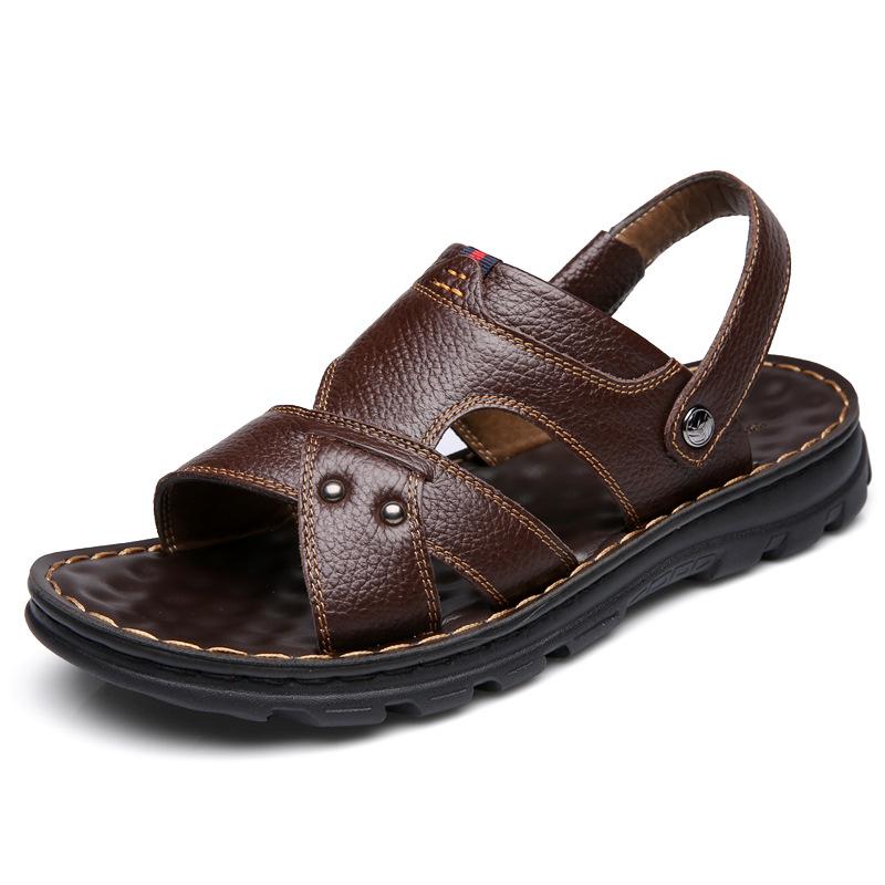 

Летние сандалии мужские новые повседневные пляжные туфли первый слой коровьей кожи мягкая подошва папа кожа крутые шлепанцы мужские уличная палатка 44