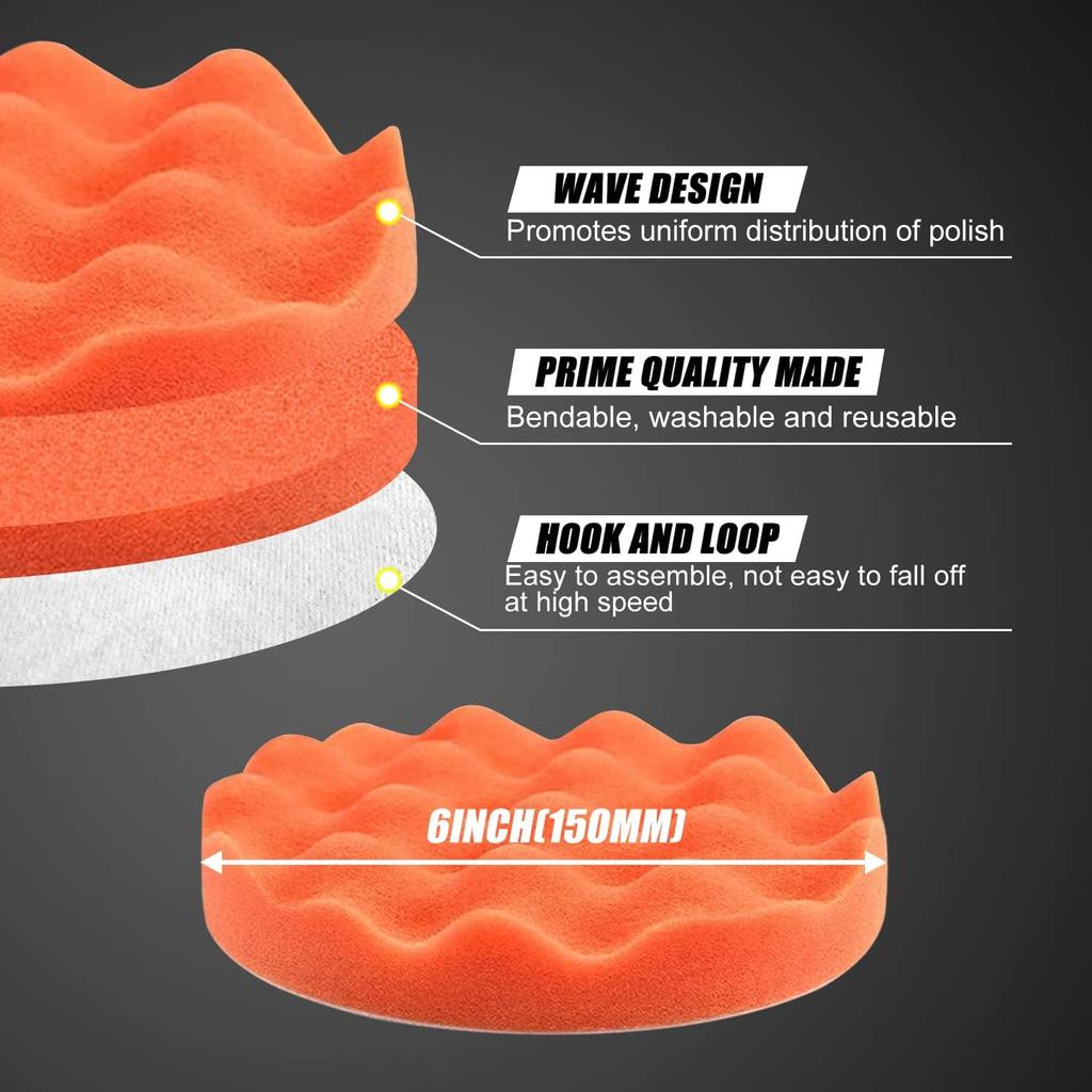 6 Inch Car Polishing & Buffing Sponge Pads Kit Wool Bonnet Pads For Household Electric Drill And Auto Polisher With 8Mm M14 Drill Adapter For Washing