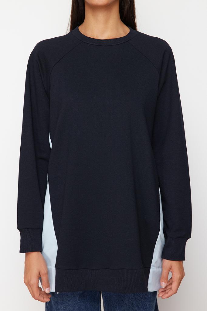 Women's Fashion New Hijab Sweatshirt Navy Blue Woven Piece Knitted Tunic