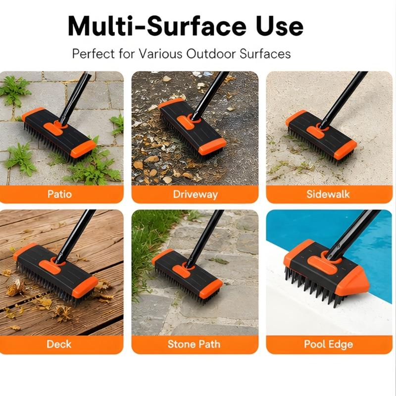 Long Handle Joint Scrub Tool with Wide and Narrow Brush Attachments for Patio Lines, Brick Openings, Balcony Edges, Outdoor Cleaning Care