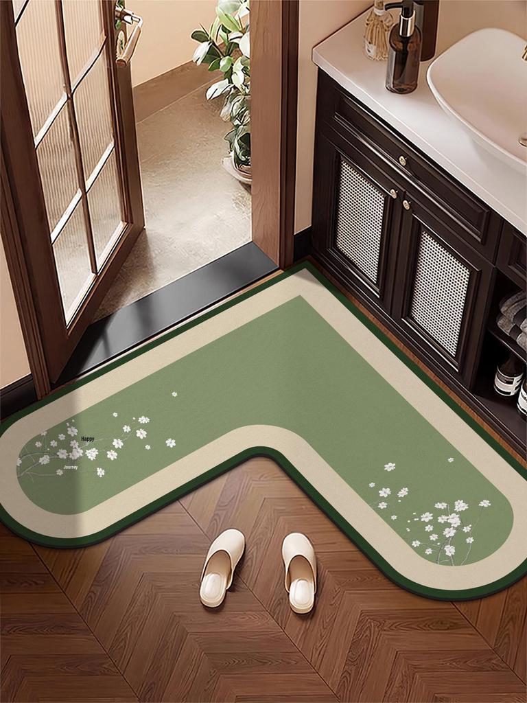 Pre-owned L-Shaped Non-Slip Bathroom Mat - Stain-Resistant, Water-Absorbent, Diatomaceous Earth Foot Wiping Door Mat