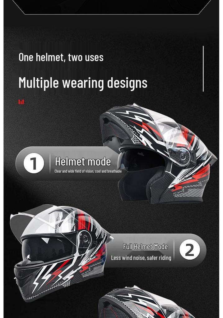AD Unisex Full Face Motorcycle Helmet with LED Taillight, All-Season, Flip-Up, 3C/DOT Certified.