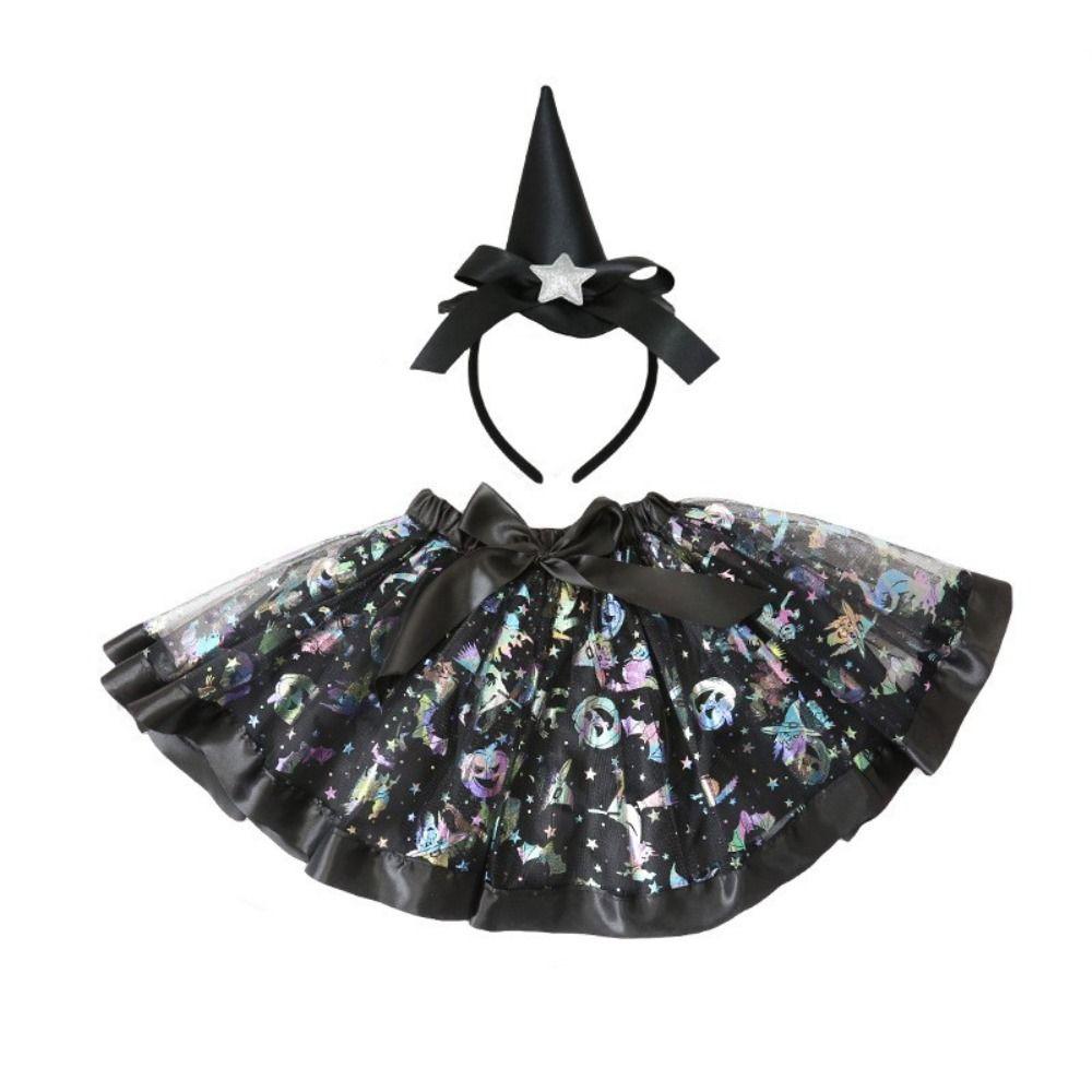 2 Pcs/Set Pumpkin Children Short Dress Bow Halloween Kids Dress Soft Tulle Skirt Headband  Party