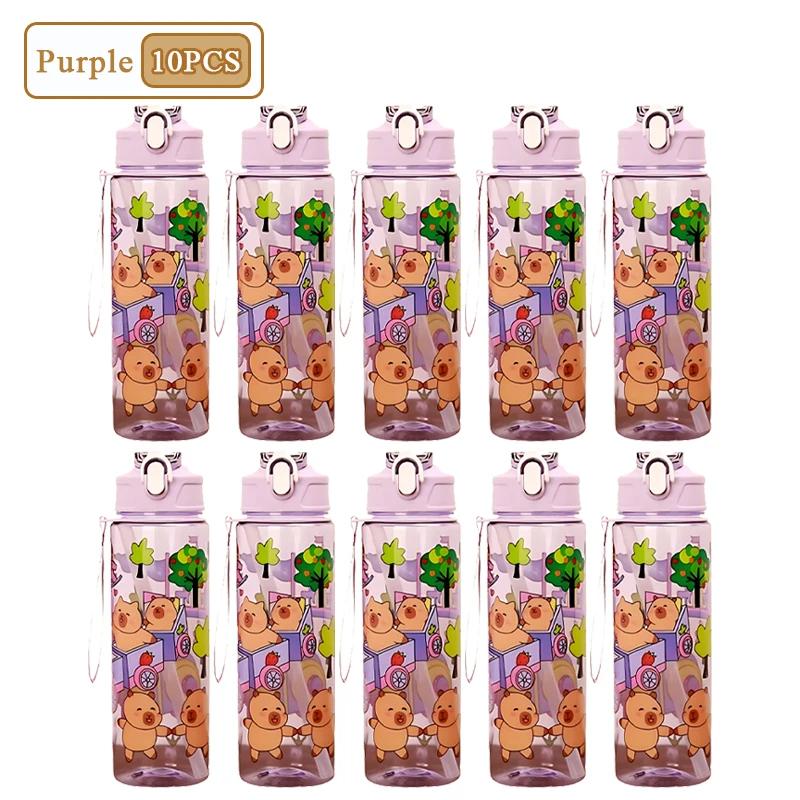 1/3/5/10PCS 750ML Capybara Straw Cup Cute Cartoon Water Bottle with Carry Strap Leakproof Portable Drinking Cup Kids Bottle