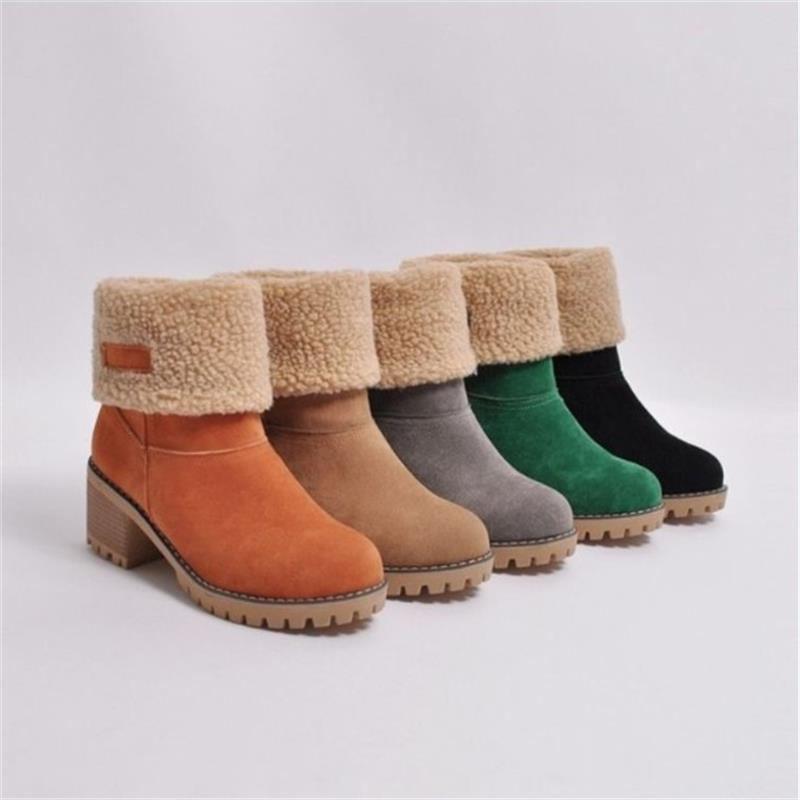 Winter-Schneestiefel für Damen in Übergröße - Klobiger Absatz, Dicke Sohle, Lammwollfutter, Auf Lager