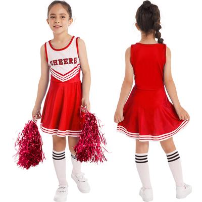Kinder Mädchen Cheerleader Kostüm Patchwork Tanzkleid und Socken Tanzkostüme