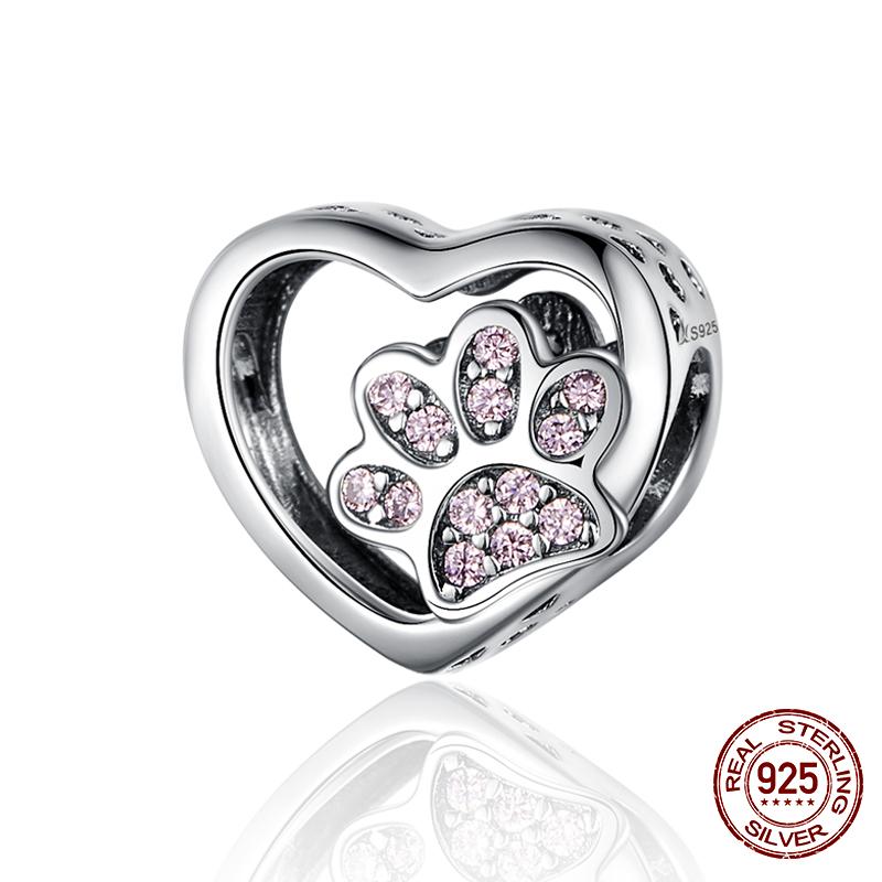 WOSTU 100% 925 Silver Cute Kitty Black Cat Charms Animal Bead for Women Fit DIY Bracelet Necklace Jewelry Gift