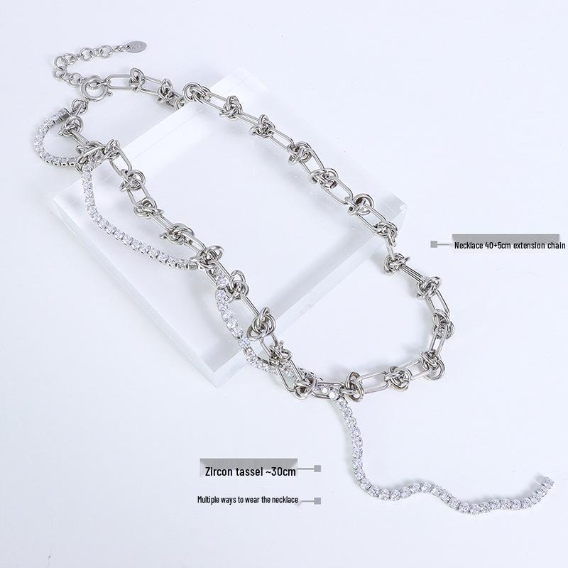 Spicy Girl Trend Patchwork Chain Tassel Zircon Choker: Cool European and American Collarbone Necklace P032