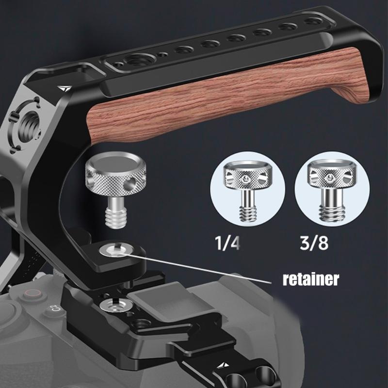 DSLR Wood Handle with 1/4 and 3/8 Threaded Holes Includes Cold Shoe Mounts Adapters for Camera Cage Rig