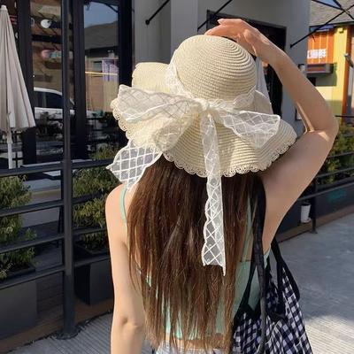 Lace Bow Beach Hat Charming Wide Brim Sun Hat French Cap Sun Hat Lightweight For Beach Summer Outdoor