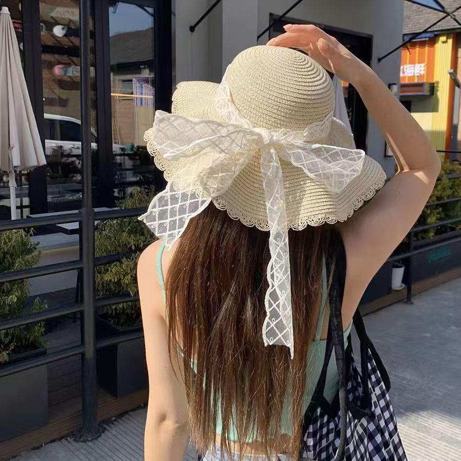 Bow Big Brim Sunshade Straw Hat Women's Summer Outdoor Sunscreen Vacation Beach Hat Seaside Versatile Hat