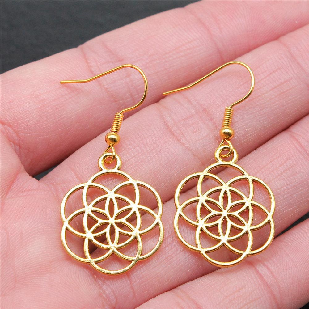 Hängeohrring Pflanze Blume des Lebens Minimalistischer Schmuck Komponenten Ohrringgröße 18x19mm QE020
