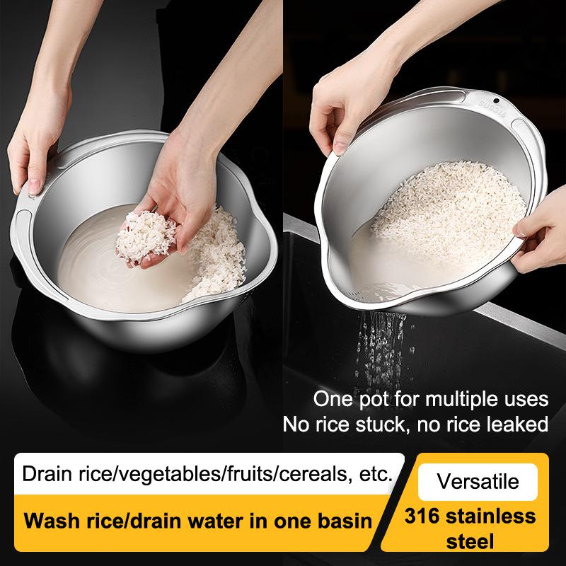 Rice Washer Strainer Bowl 316 Stainless Steel Rice Washing Bowl Rice Sieve Colander Fruit And Vegetable Strainer Kitchen Tools