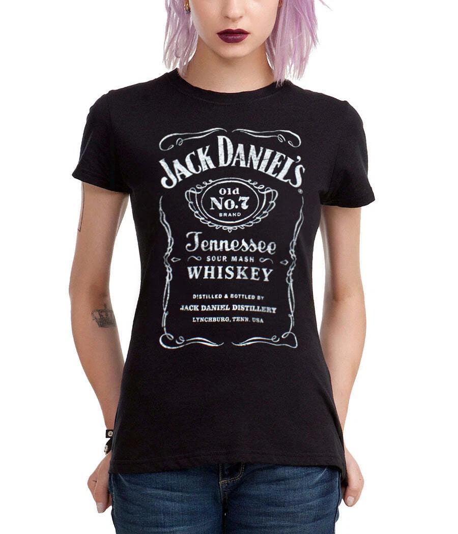 Jack Daniels Whiskey Old No. 7 Tennessee Label Junior Ladies T-Shirt S