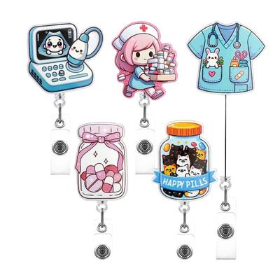 Nuovo Cartone Animato Acrilico Forniture Mediche Badge Reel Retrattile Porta Badge ID Con Clip Alligatore Girevole a 360° Porta Nome