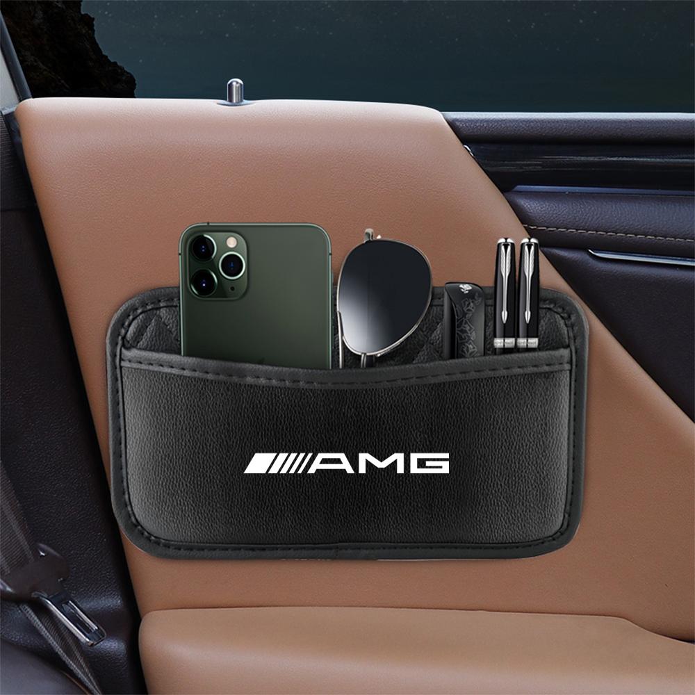1pcs Leather Car Seat Storage Hanging Bag With Adhesive Storage Pocket For AMG W108 W124 W126 W140 W168 W169 W176 W177 W190 W201
