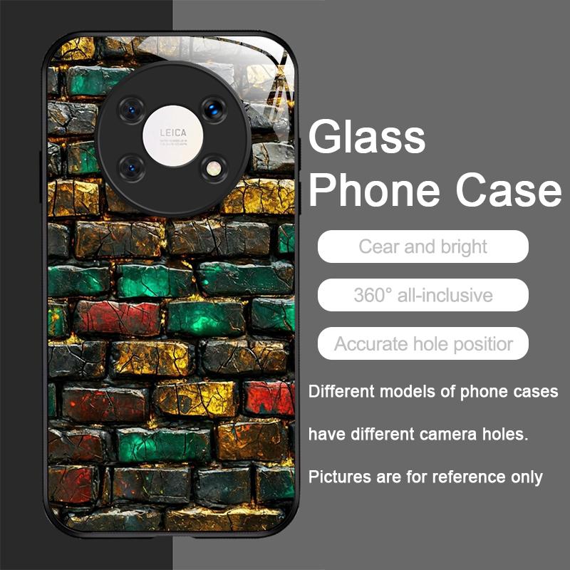 Colorful Brick Texture Printed Tempered Glass Phone Case for Xiaomi 15 Pro+ 14 Ultra 14T 13 12 11 Lite 10 11T PRO 5G Back Covers