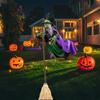Halloween Props Hovering Witch Lights Prop Fun Costumes Flying Scary Witch Broom Wizard Decor for Garden Yard Lawn Indoor
