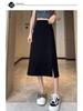 2024 Black A-Line Midi Skirt: High Waist, Slimming, Petite, Versatile for Women - Perfect for Spring/Summer