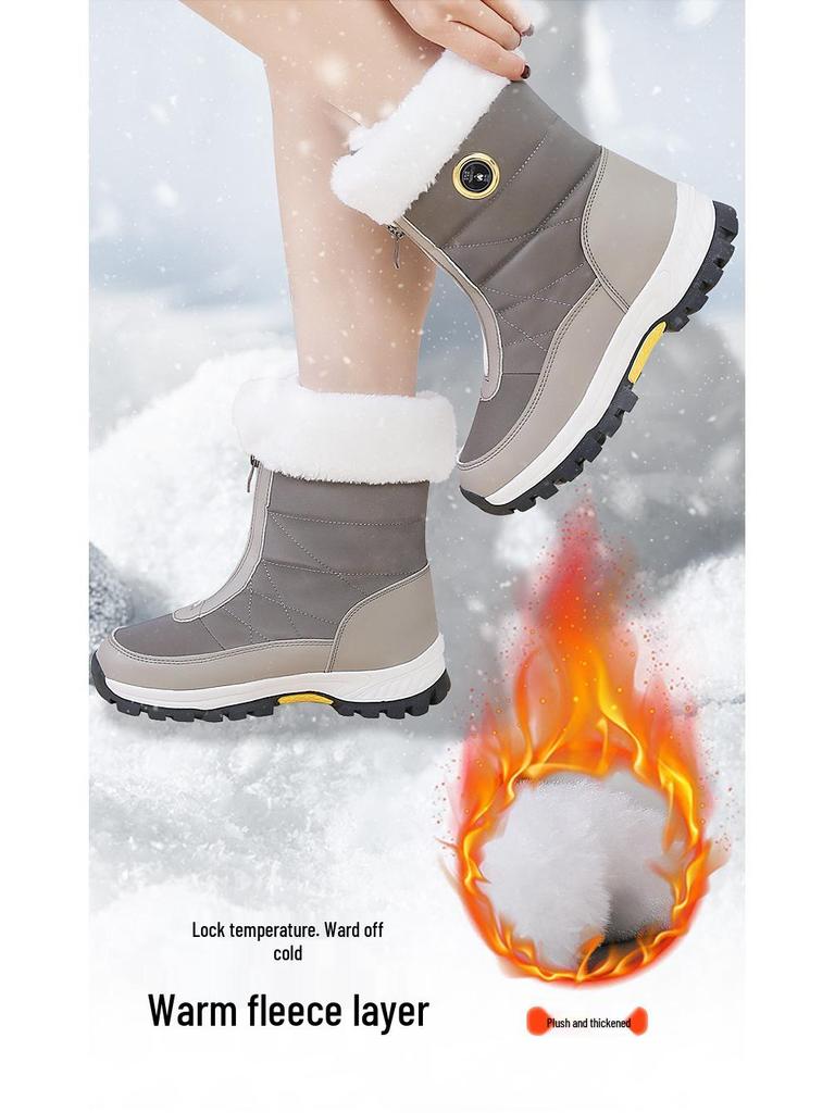 Rechargeable Electric Heated Wool Snow Boots for Women - Warm Cotton Shoes with Heating Insoles.