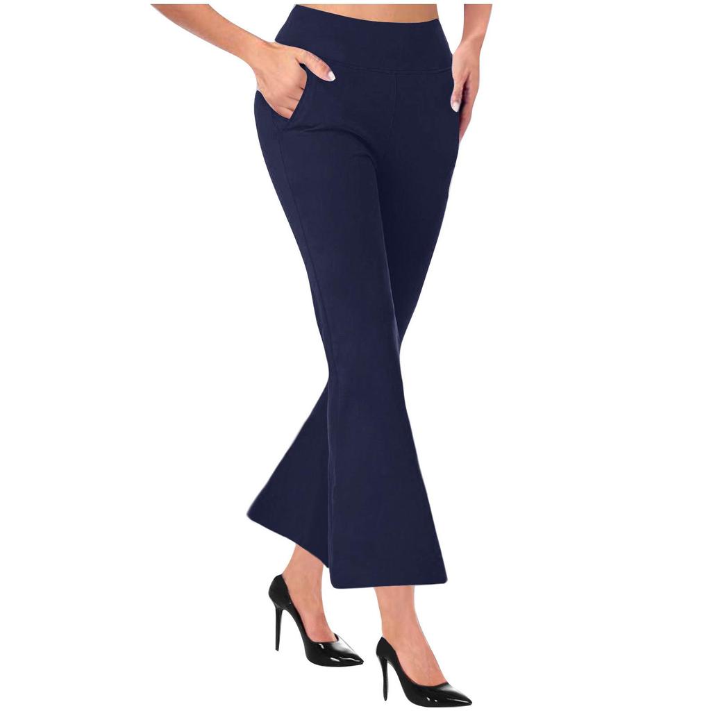 2024 Women's Casual Knitted Flare Pants with Side Pockets - Slimming Design and Long Leg Effect