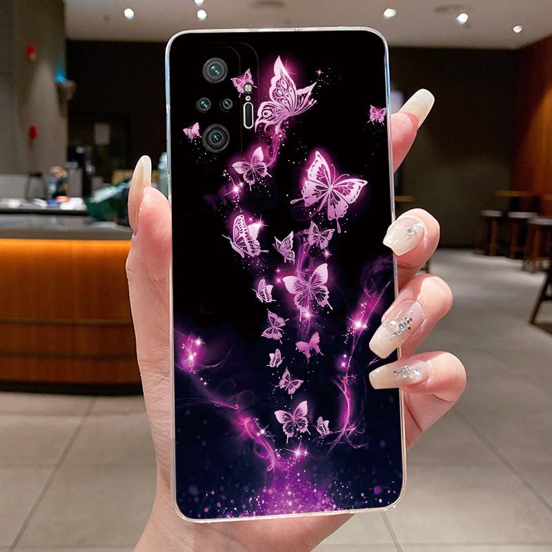 For Xiaomi Redmi Note 10 Pro / Note10 / Note 10S / Poco M5S Case Clear Luxury Butterfly Flower Transparent Soft TPU Phone Cover