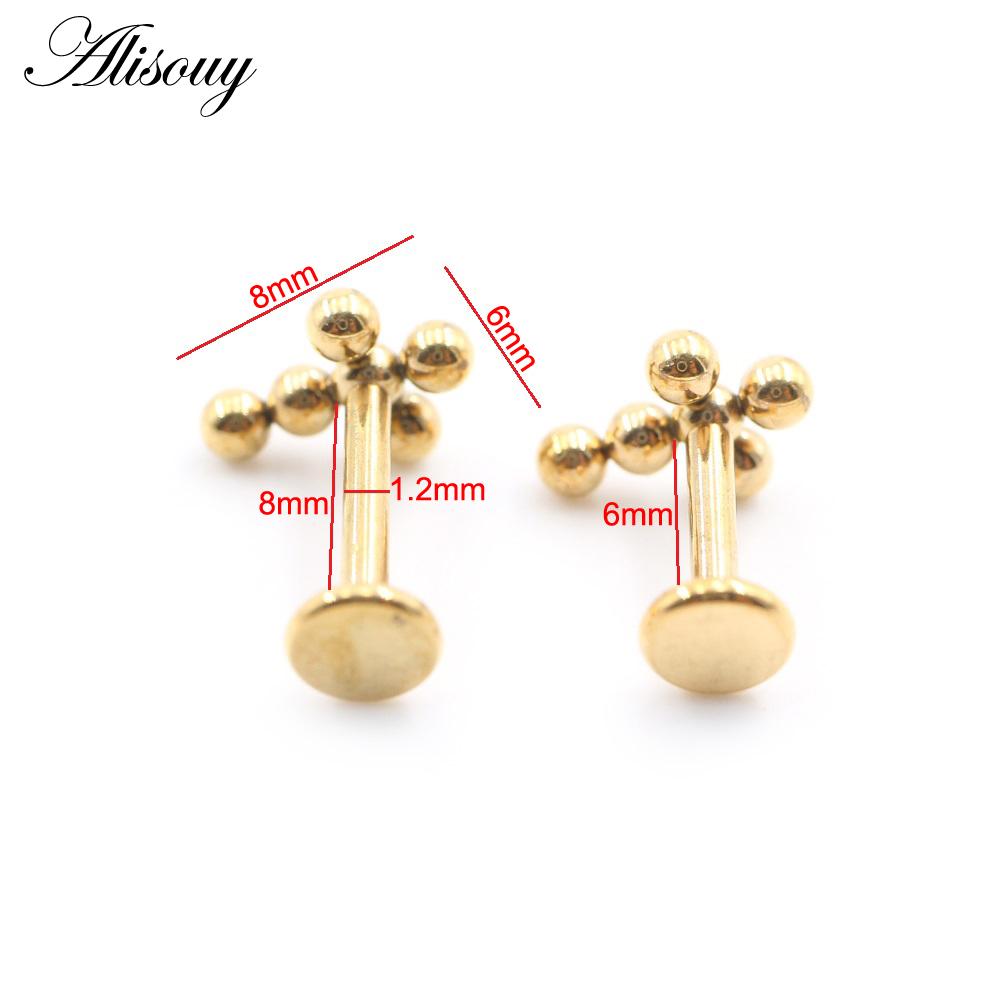 Alisouy 1PC Stainless Steel Cross Ball Threaded Ear Tragus Helix Labret Lip Rings Cartilage Stud Earrings Piercing Body Jewelry