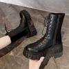 Women's Boots Fashion Mid Calf Boot PU Leather Casual Boots Non-Slip Platform Boots for Women Lace Up Ankle Boot
