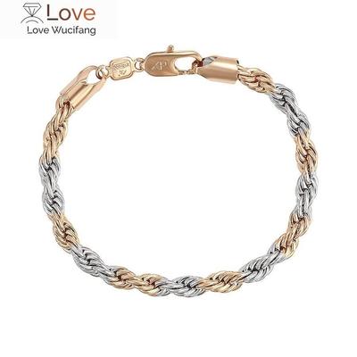 (21,5 cm x 6 mm )Pulseras de cuerda chapadas en oro blanco mixto de 18 quilates para hombre, joyería de moda, talla AAA +