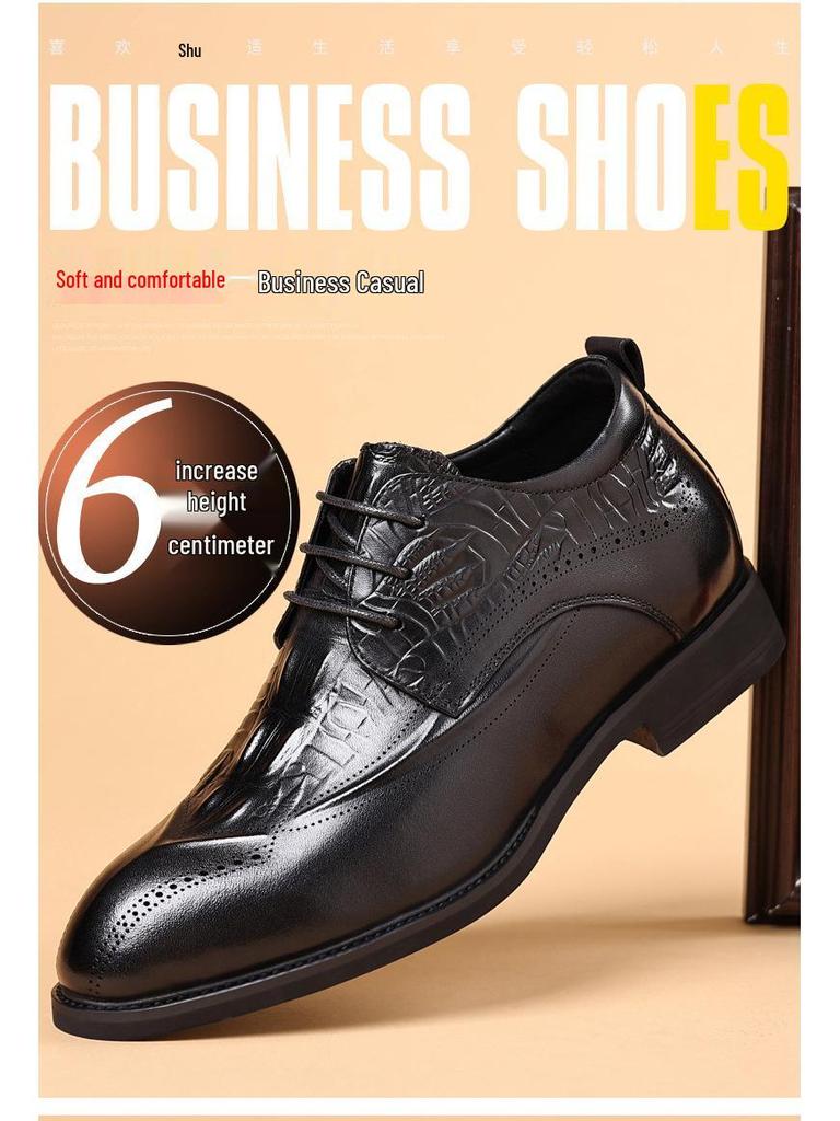 Podwyższające wzrost brytyjskie brogsy skórzane męskie buty formalne