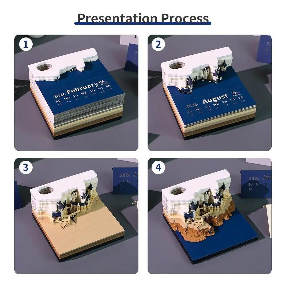 Z Lampkami Rzeźba z Papieru Kalendarz Notes 2026 Kalendarz Tygodniowy Kreatywny Kalendarz Zamku Magicznego
